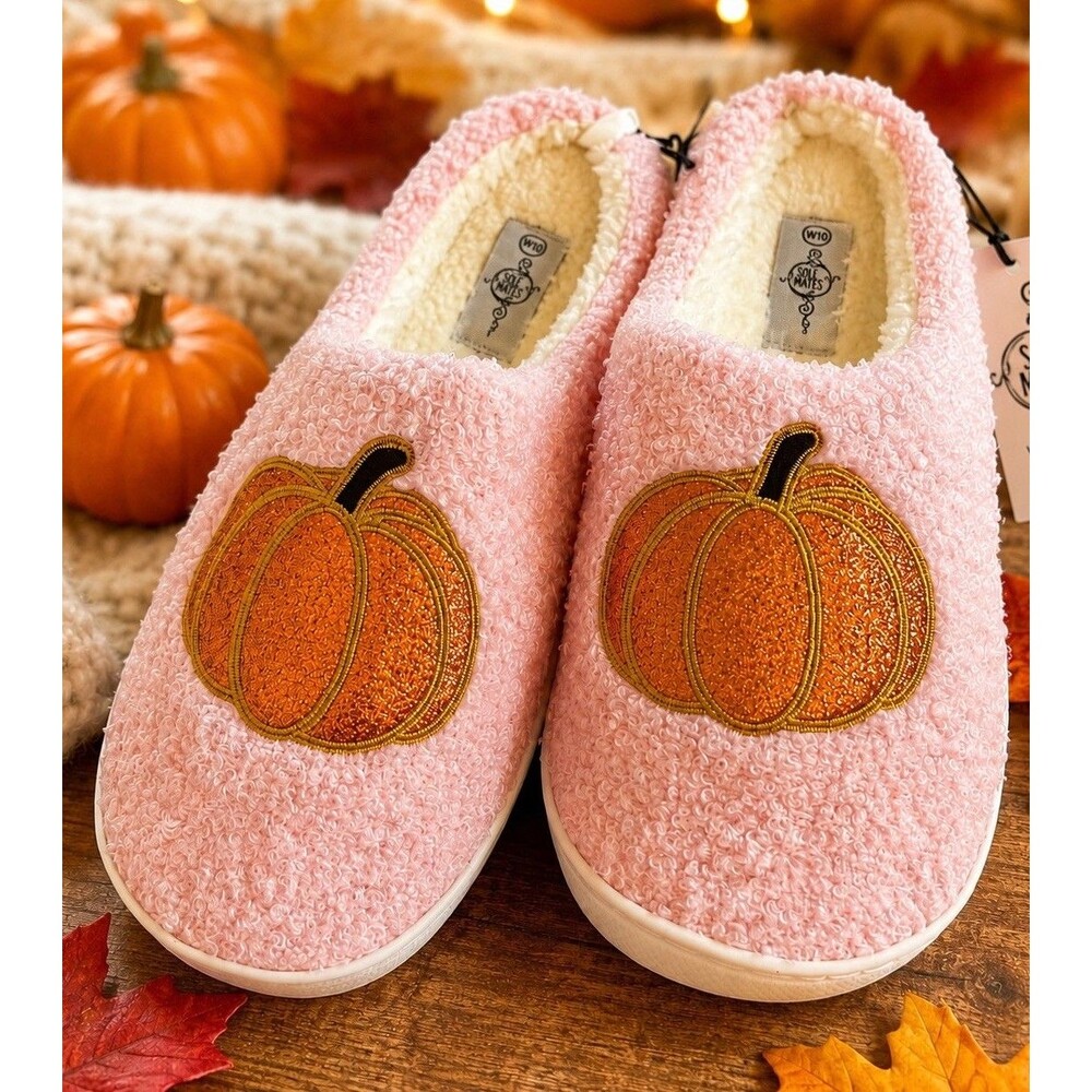 Sole Mates Pink Pumpkin Plush Slippers Women’s Size 10 Cozy Fall NWT Slip On